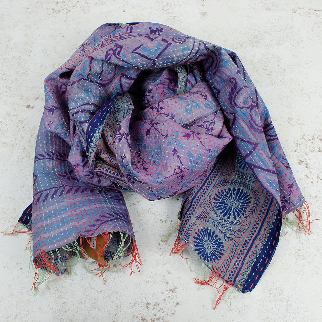 Upcycled Silk Kantha Stitch Scarf