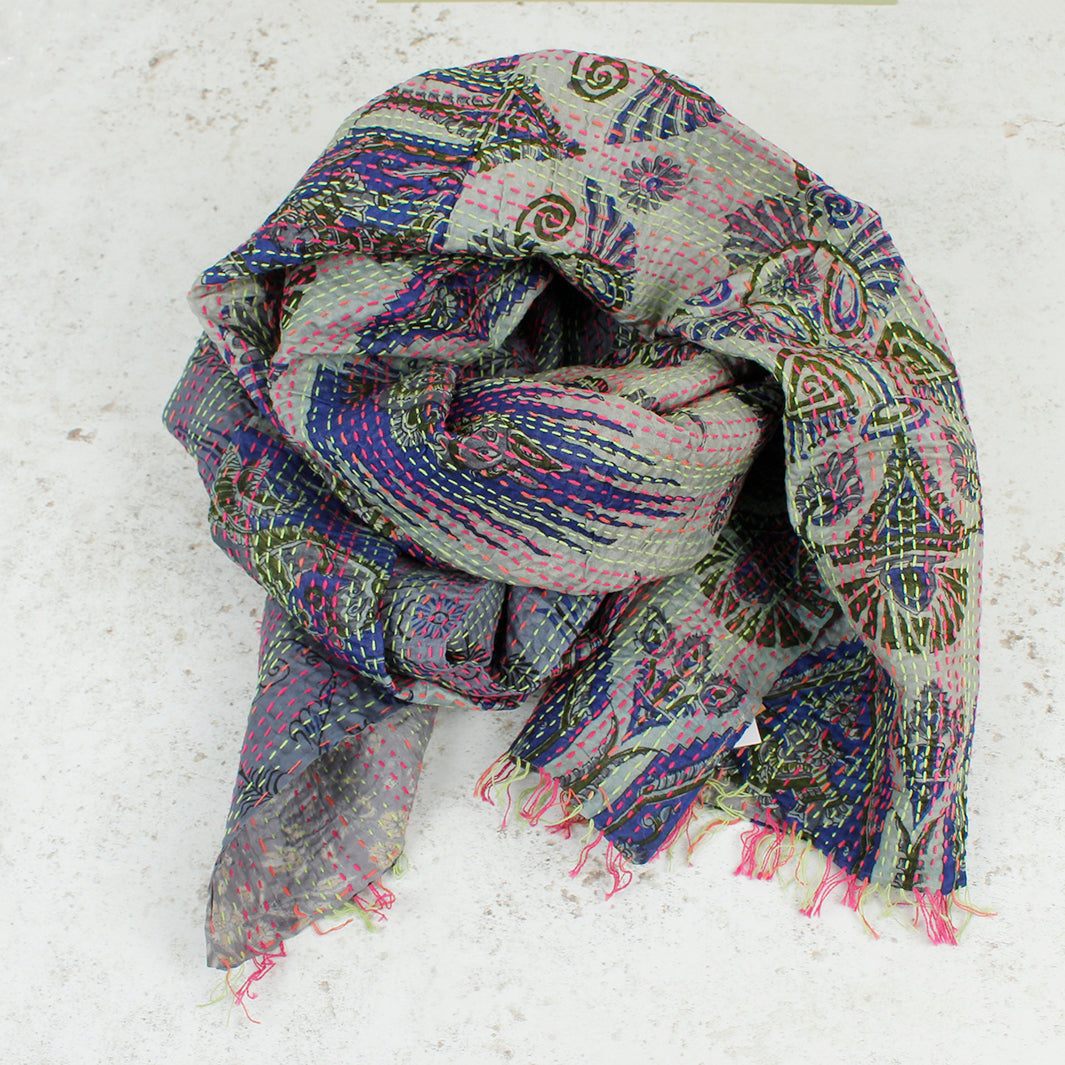 Upcycled Silk Kantha Stitch Scarf