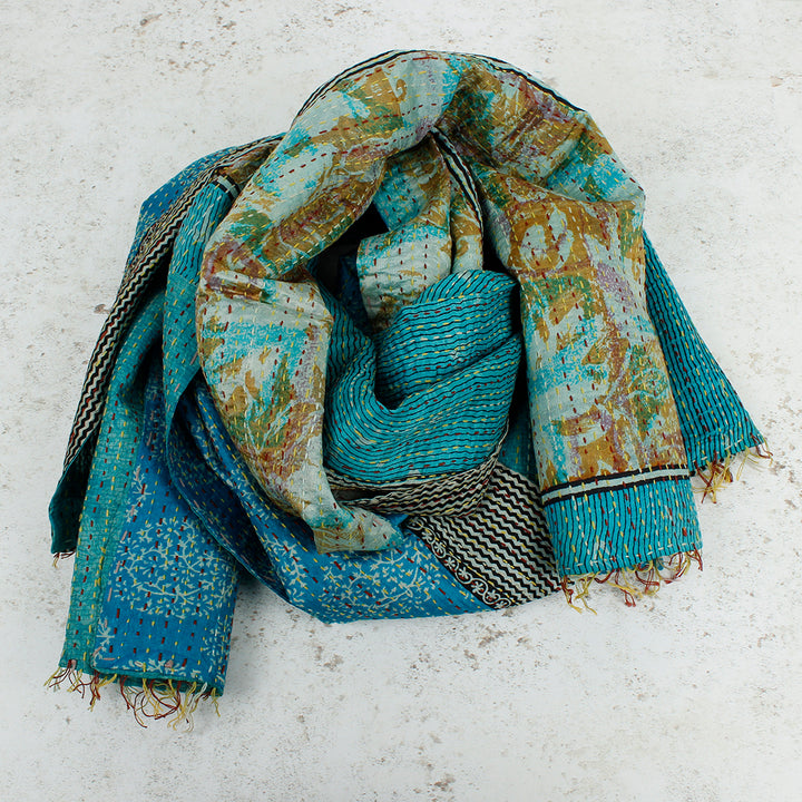 Upcycled Silk Kantha Stitch Scarf