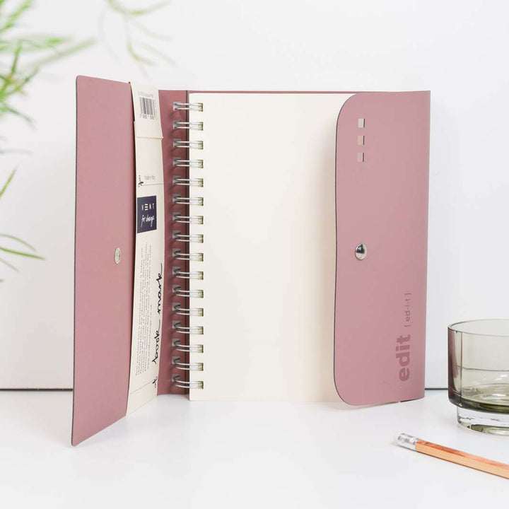 A5 Recycled Leather 'Edit' Wire-Bound Folio - Powder Pink