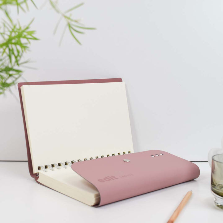 A5 Recycled Leather 'Edit' Wire-Bound Folio - Powder Pink