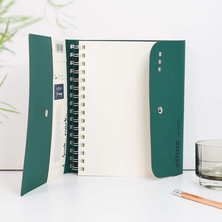 A5 Recycled Leather 'Ethos' Wire-Bound Folio - Emerald Green