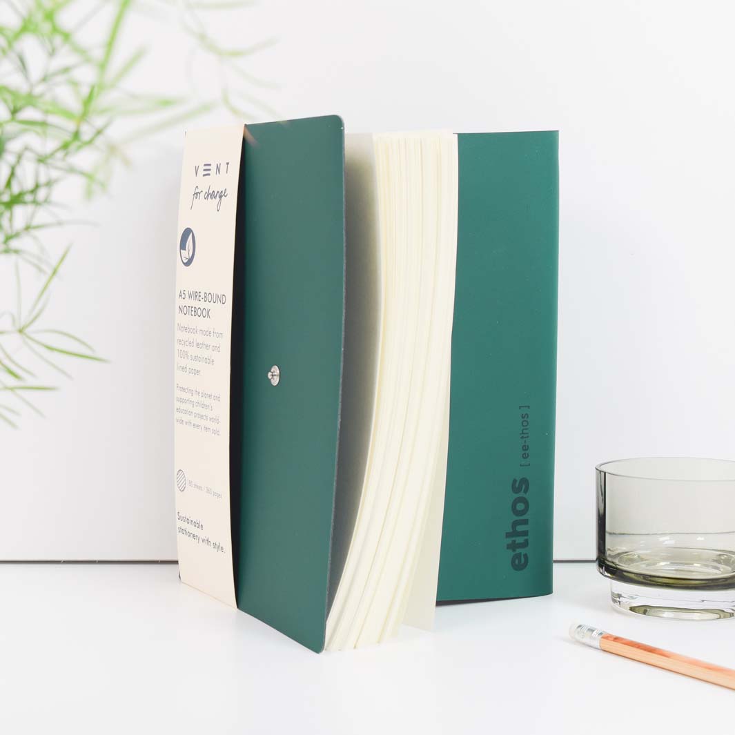 A5 Recycled Leather 'Ethos' Wire-Bound Folio - Emerald Green