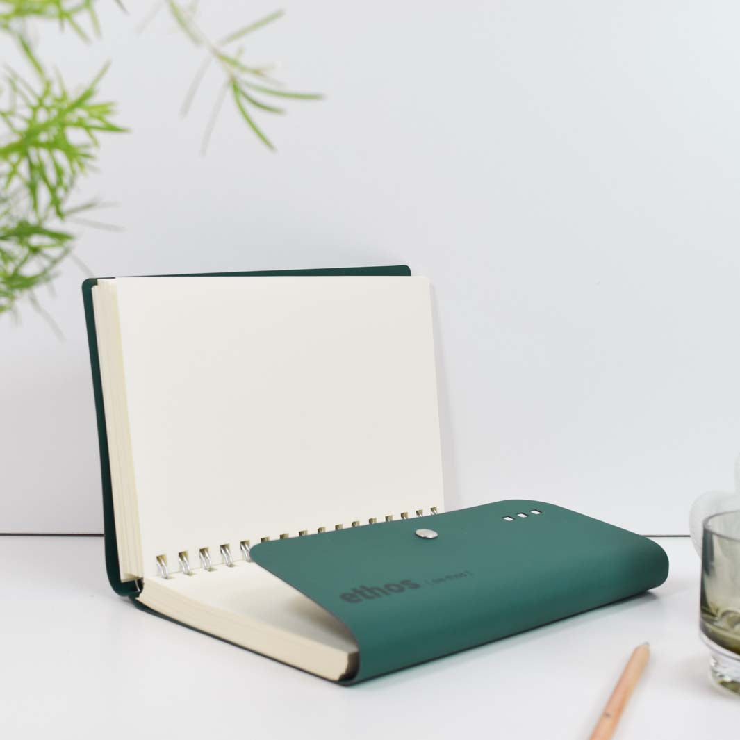 A5 Recycled Leather 'Ethos' Wire-Bound Folio - Emerald Green