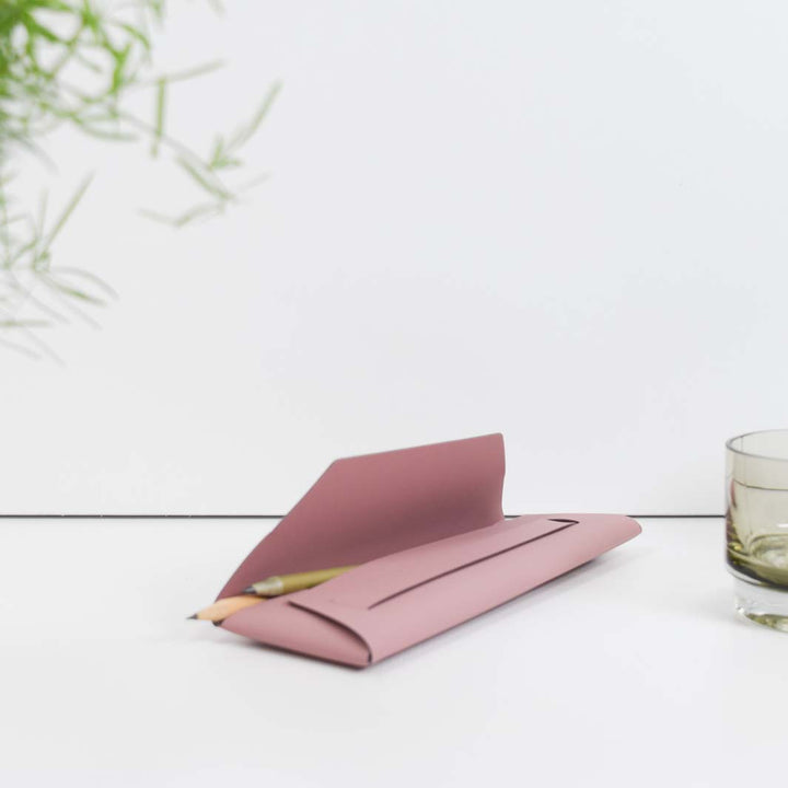 Recycled Leather 'Edit' Pen & Pencil Pouch - Powder Pink