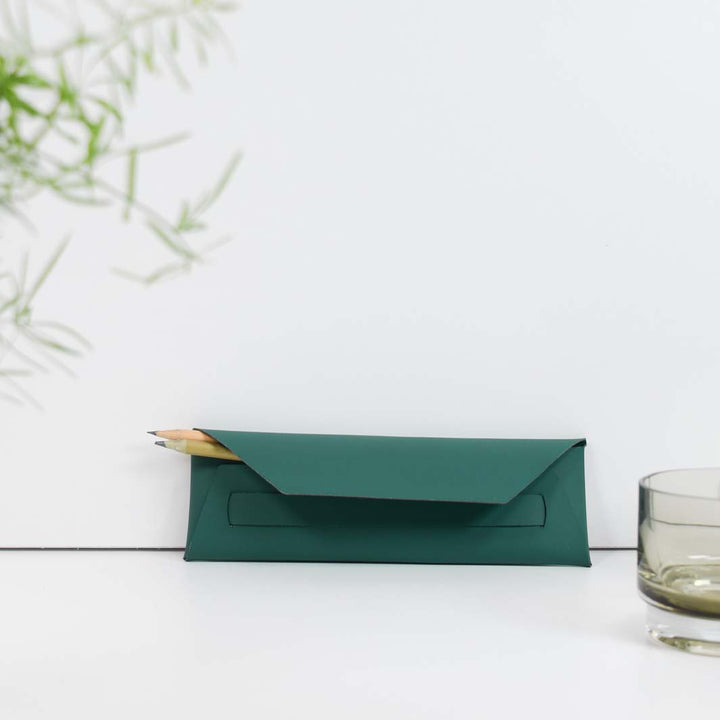 Recycled Leather 'Ethos' Pen & Pencil Pouch - Emerald Green