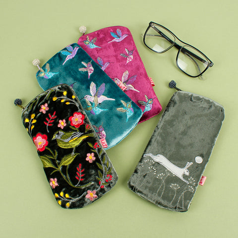 Velvet Embroidered Glasses Purse