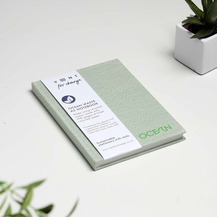 A5 Recycled Ocean Waste Hardback Notebook - Green Tulip