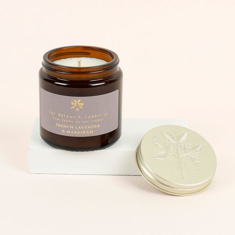 Amber Glass Jar Soy Wax Candle - French Lavender & Marjoram