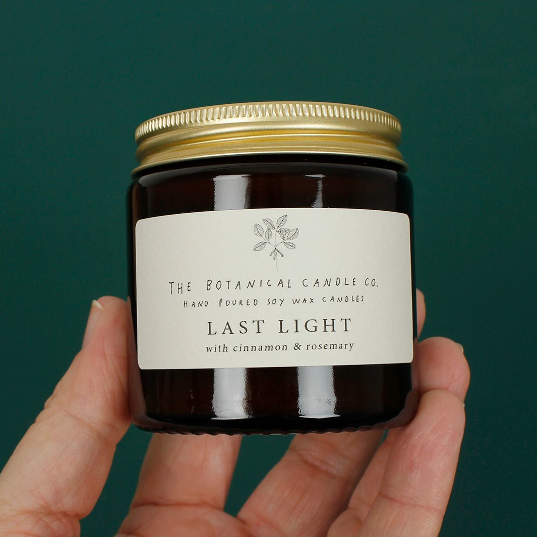 Amber Glass Jar Soy Wax Candle - Last Light - Green Tulip
