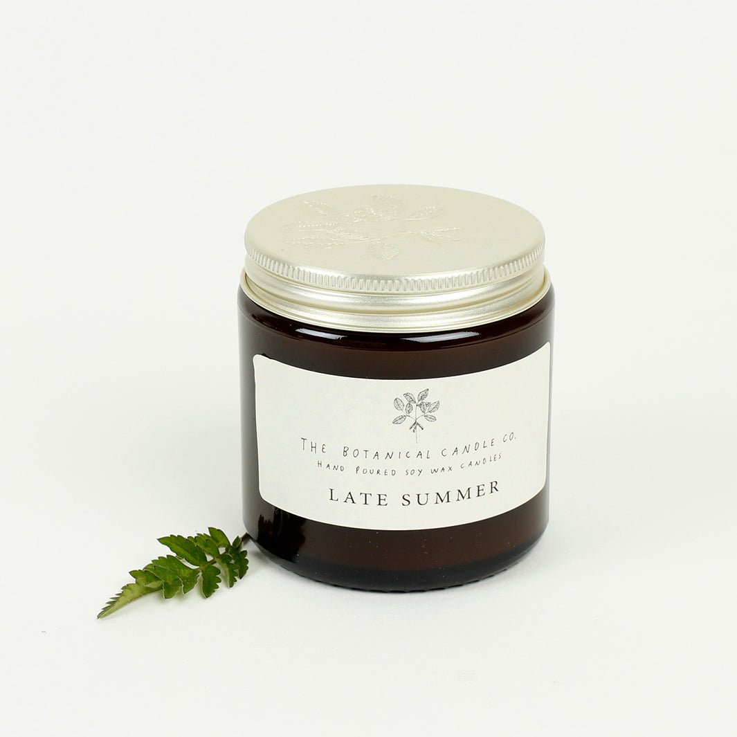 Amber Glass Jar Soy Wax Candle - Late Summer - Green Tulip