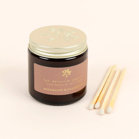 Amber Glass Jar Soy Wax Candle - Rosewood & Clementine