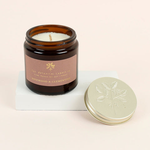 Amber Glass Jar Soy Wax Candle - Rosewood & Clementine