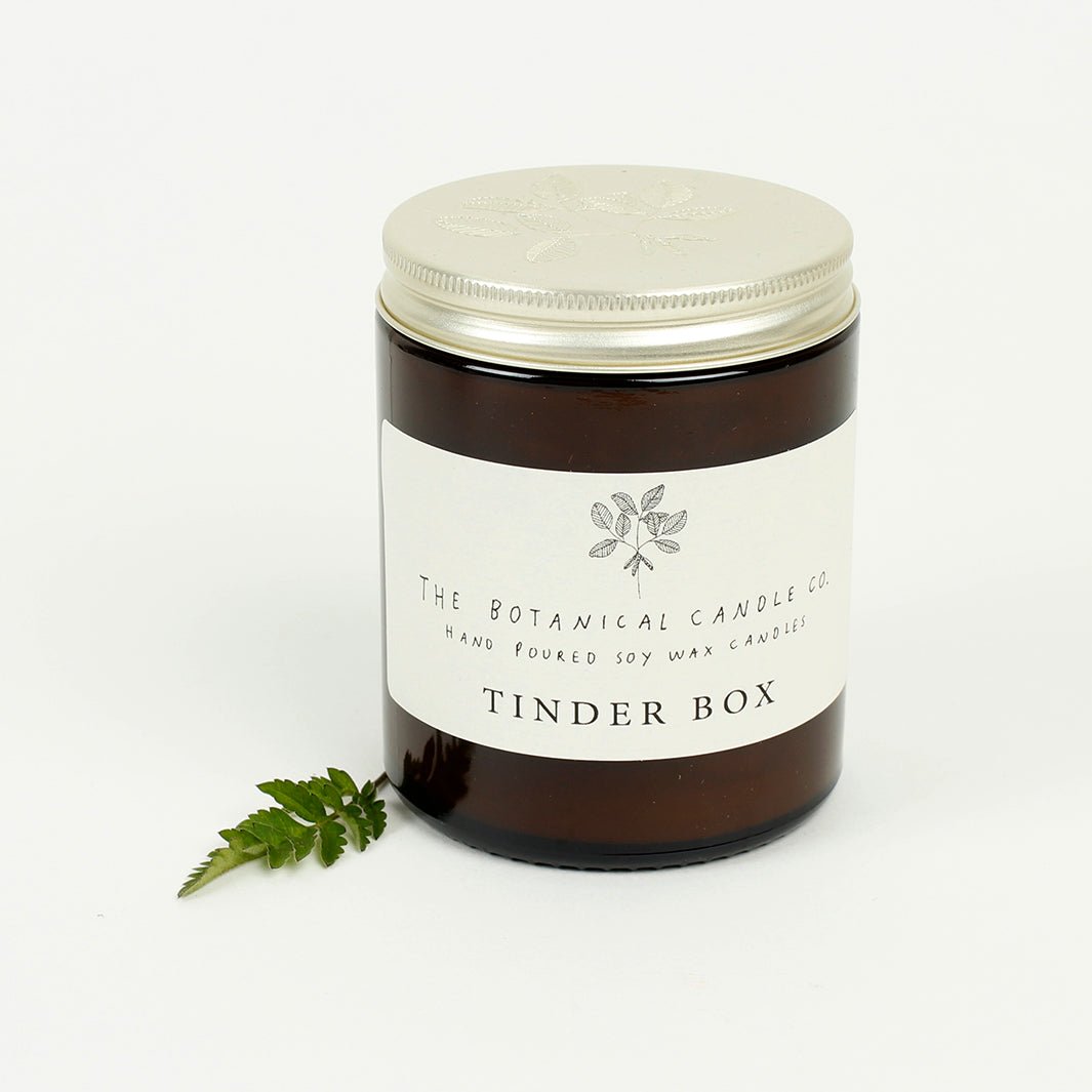 Amber Glass Jar Soy Wax Candle - Tinder Box - Green Tulip