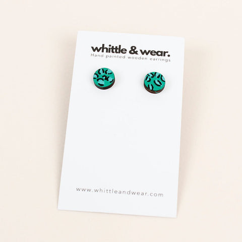 Animal Print Wooden Stud Earrings - Green