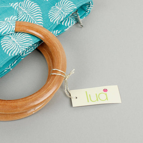 Aqua Leaf Wood Handle Bag