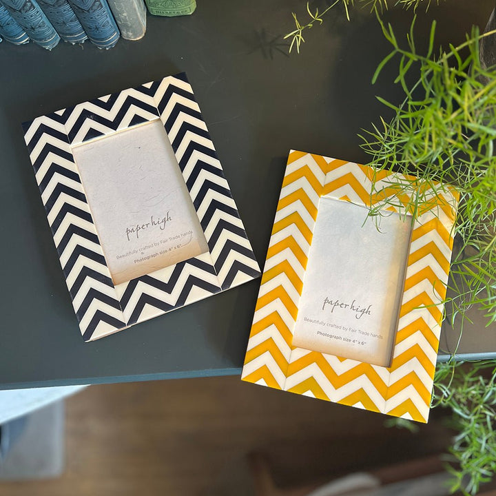 Asin Yellow Chevron Photo Frame - 4" x 6" - Green Tulip