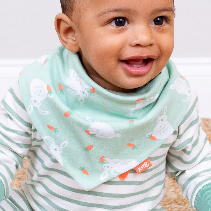 Baby Bun Reversible Bandana Bib - Green Tulip