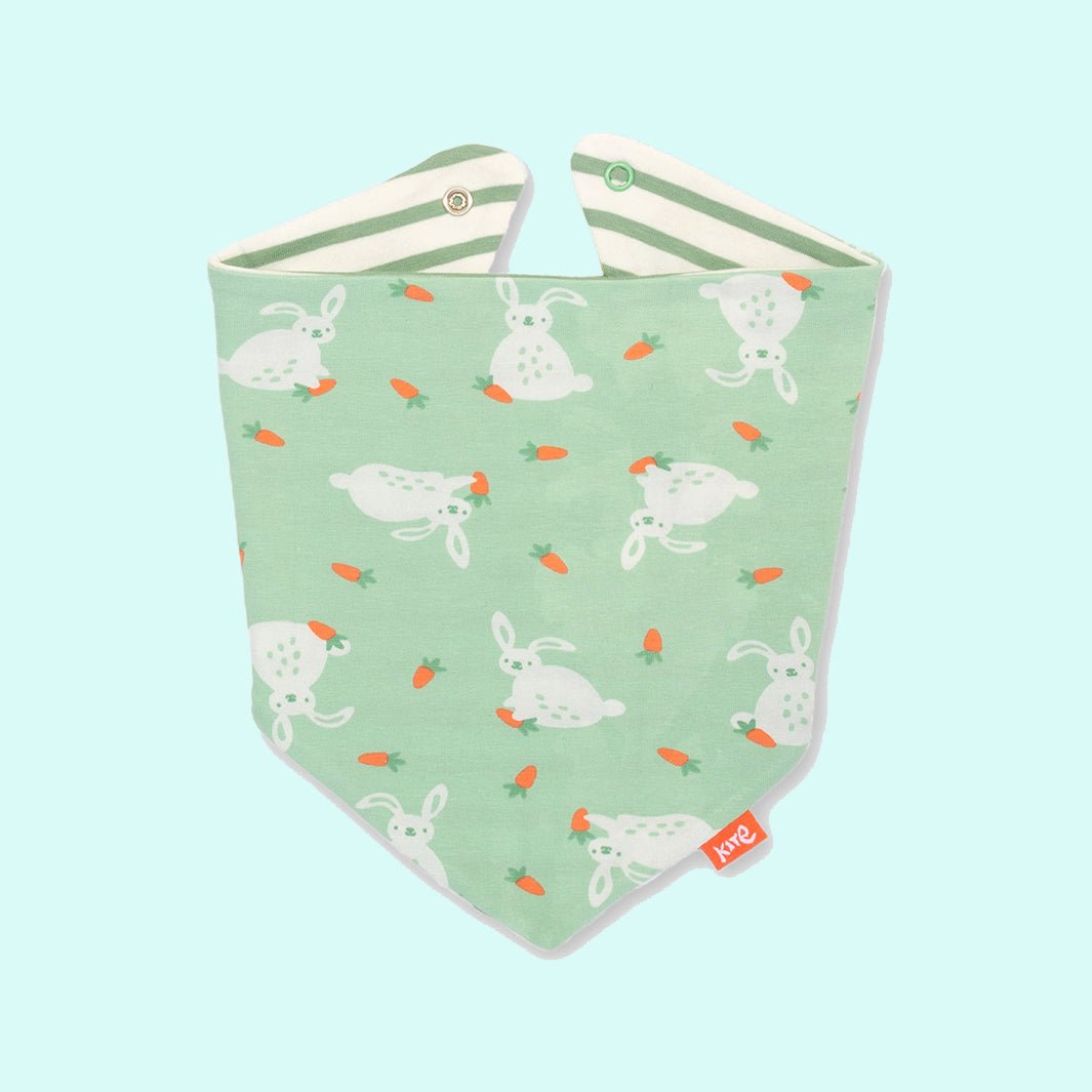 Baby Bun Reversible Bandana Bib - Green Tulip