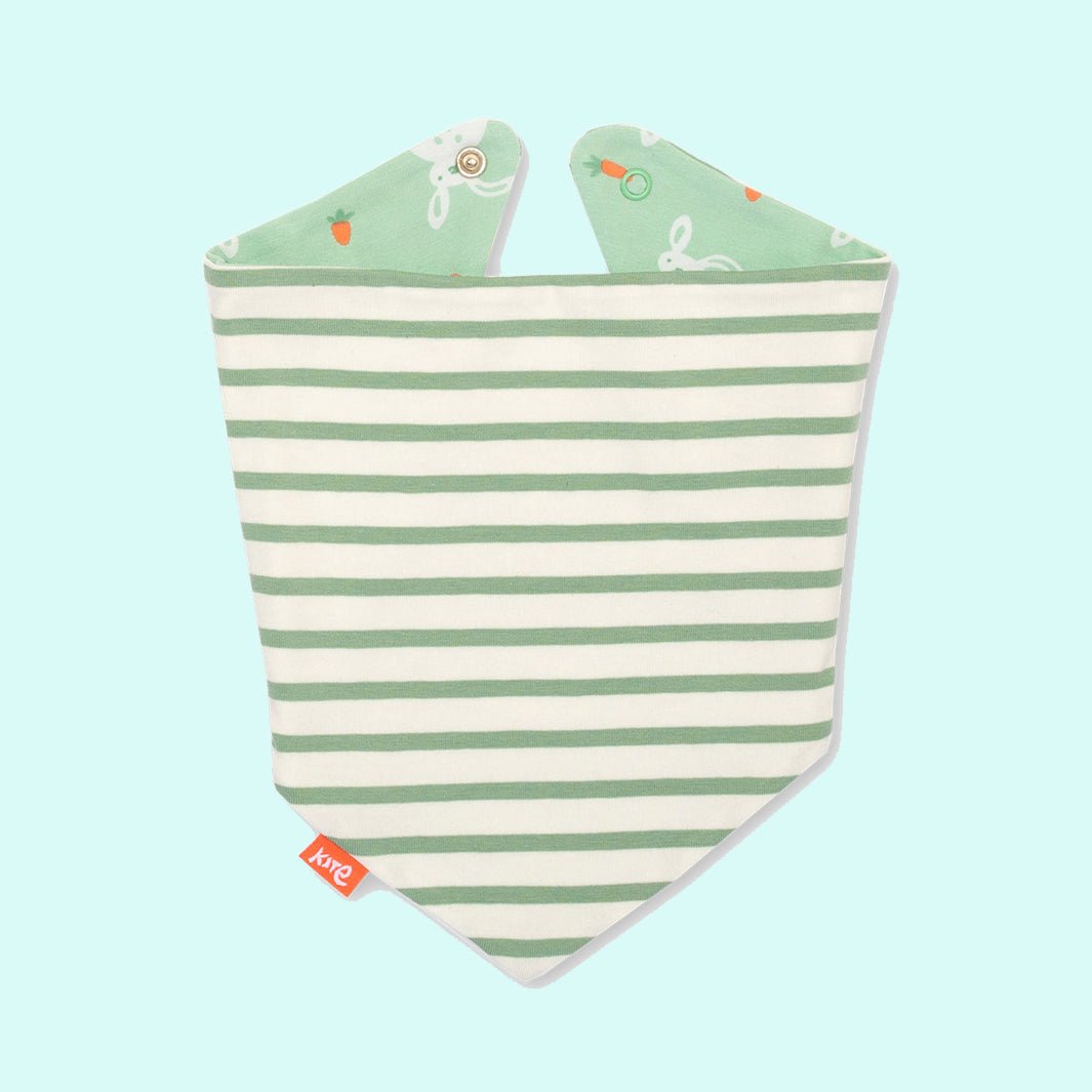 Baby Bun Reversible Bandana Bib - Green Tulip