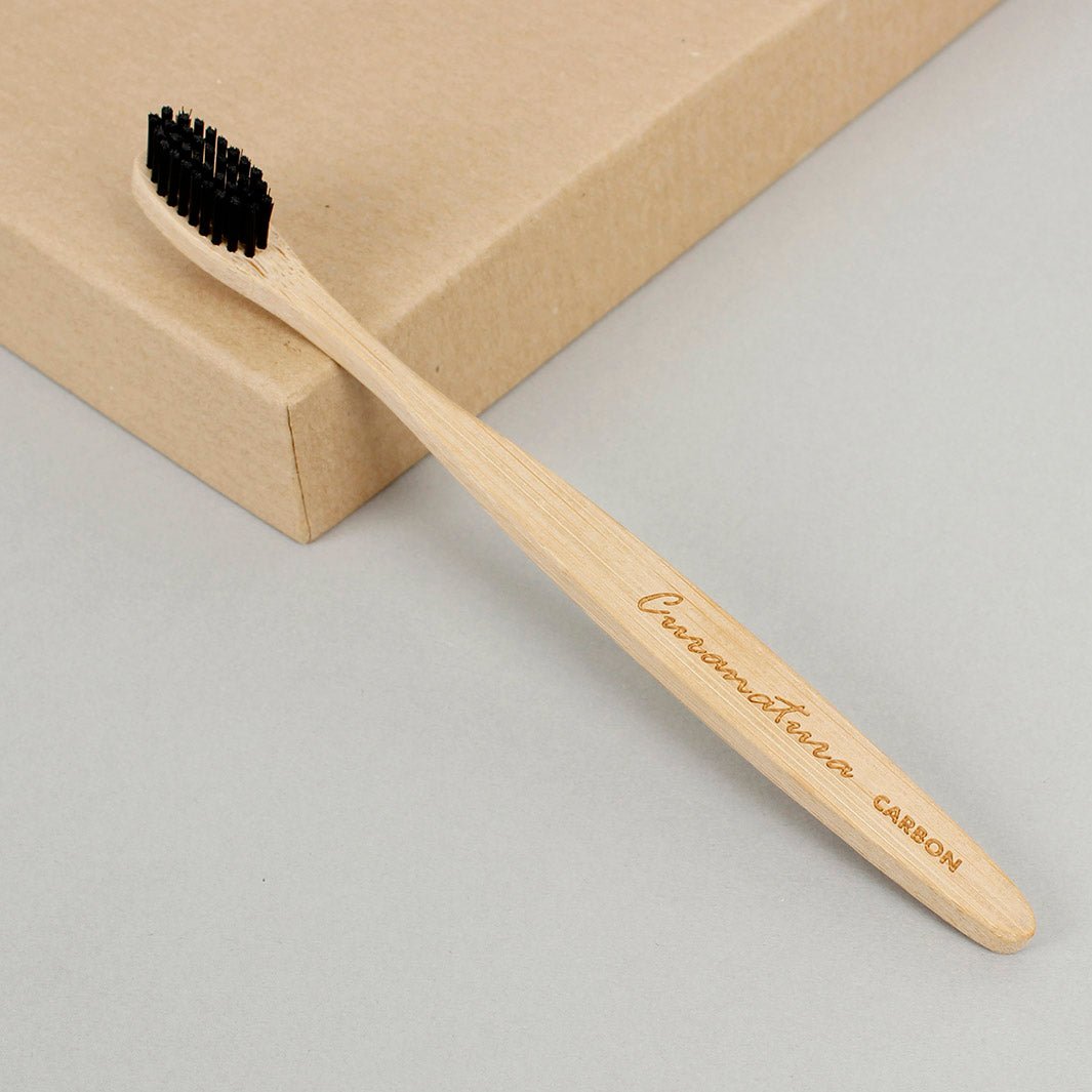 Bamboo 'Carbon' Toothbrush with Charcoal Bristles (Soft) - Green Tulip