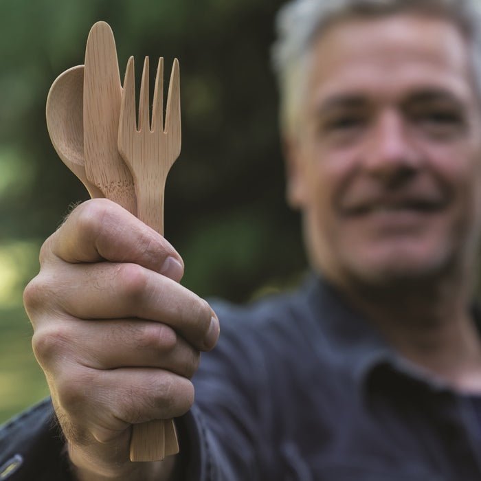 Bamboo Knife, Fork & Spoon Set - Green Tulip