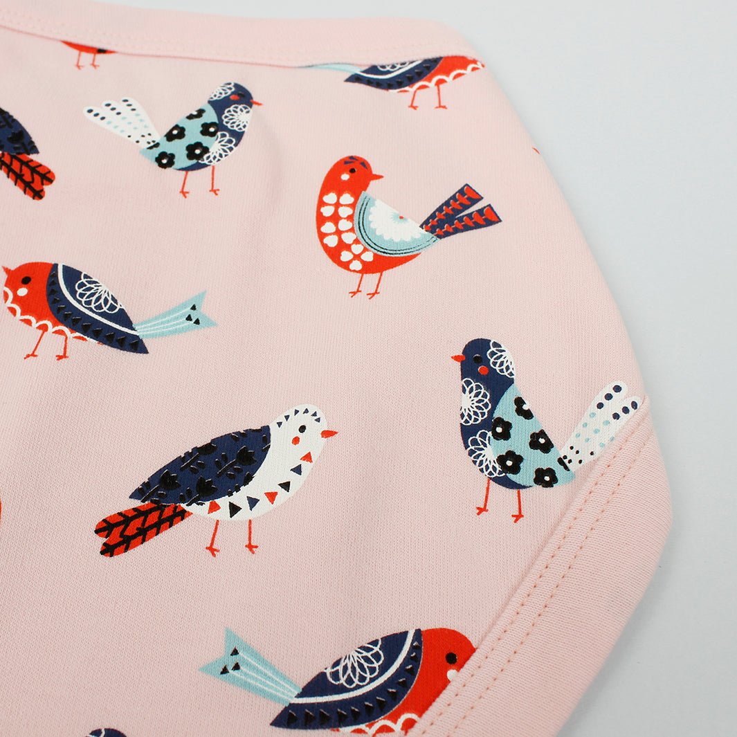 Birds Reversible Bandana Bib - Pink - Green Tulip