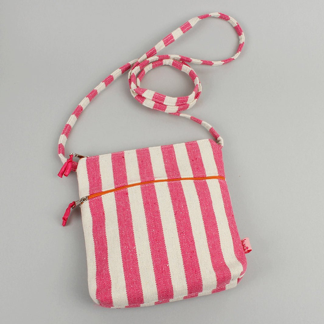 Canvas Pink Stripe Cross-Body Purse - Green Tulip