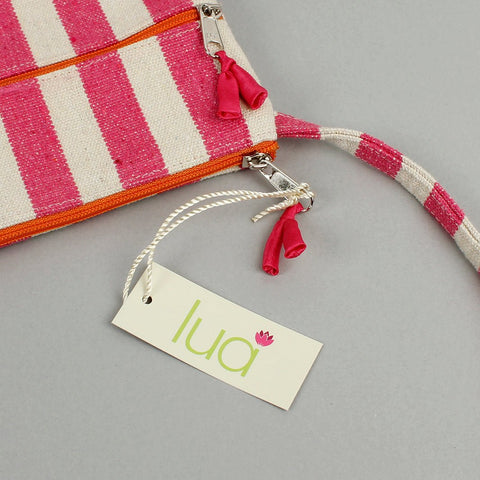 Canvas Pink Stripe Cross-Body Purse