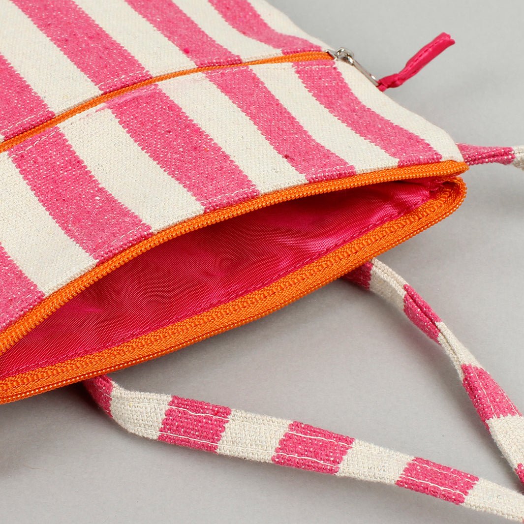 Canvas Pink Stripe Cross-Body Purse - Green Tulip