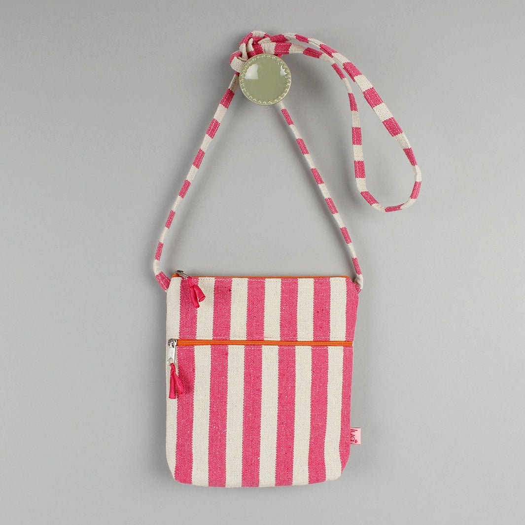 Canvas Pink Stripe Cross-Body Purse - Green Tulip