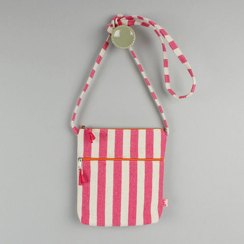 Canvas Pink Stripe Cross-Body Purse