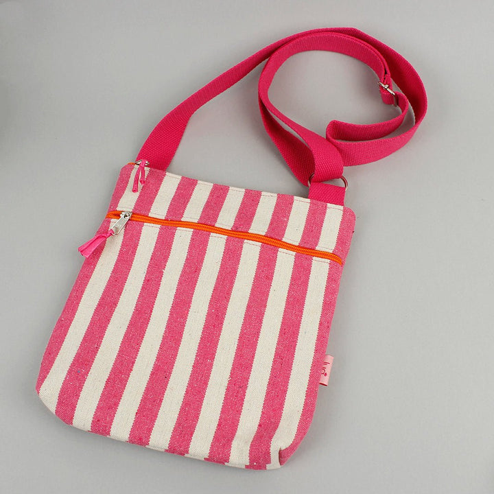 Canvas Pink Stripe Messenger Bag - Green Tulip