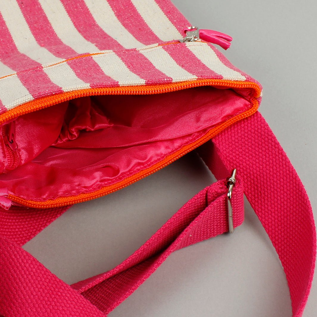 Canvas Pink Stripe Messenger Bag - Green Tulip