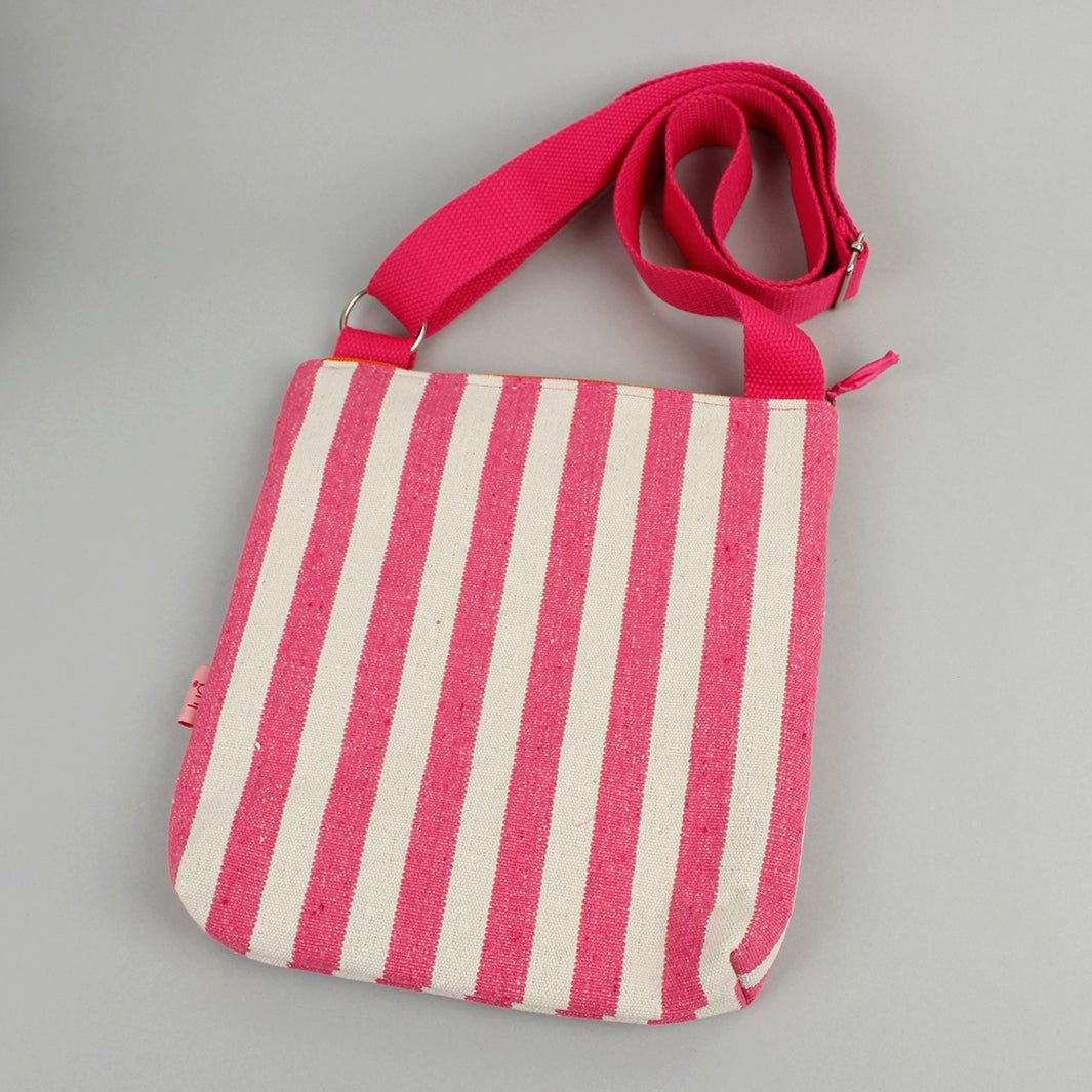 Canvas Pink Stripe Messenger Bag - Green Tulip