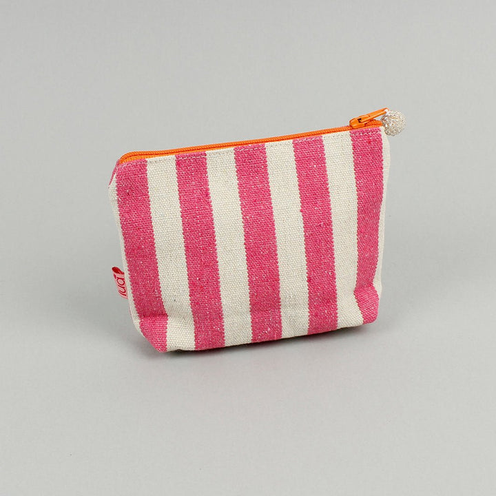 Canvas Pink Stripe Two Zip Purse - Green Tulip