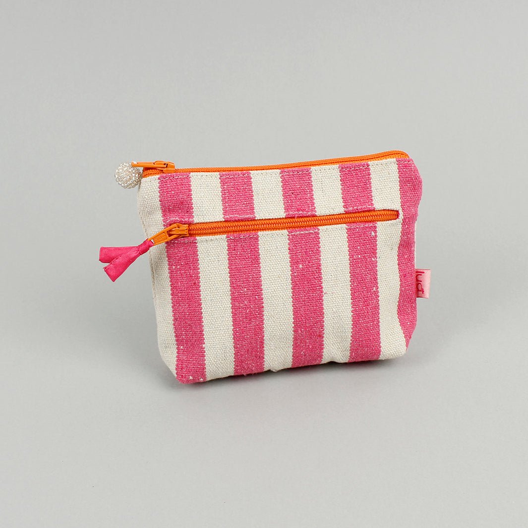 Canvas Pink Stripe Two Zip Purse - Green Tulip