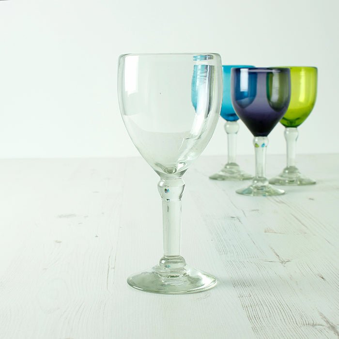 Chunky Recycled Wine Glass - Clear - Green Tulip