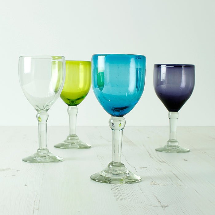 Chunky Recycled Wine Glass - Clear - Green Tulip