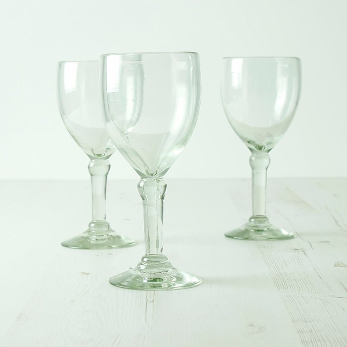 Chunky Recycled Wine Glass - Clear - Green Tulip