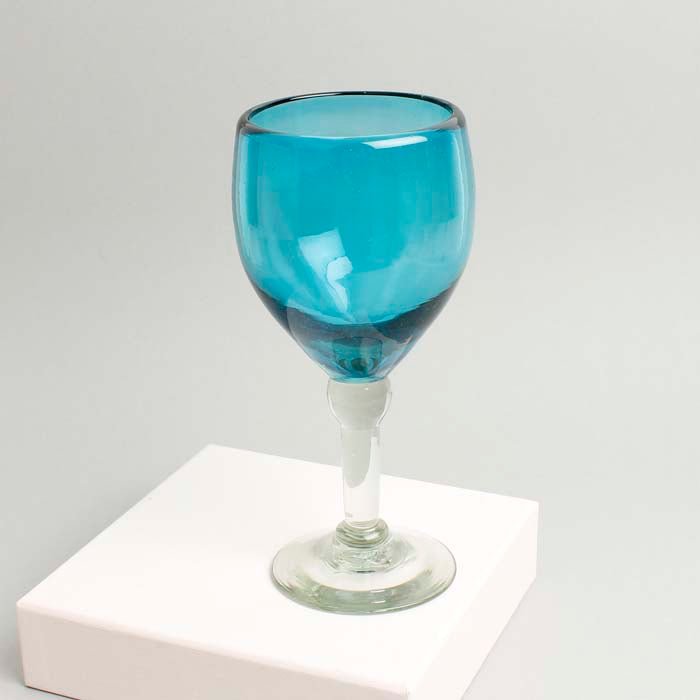 Chunky Recycled Wine Glass - Turquoise - Green Tulip