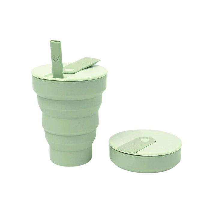 Collapsible Silicone Cup with Straw - 16oz - Green Tulip