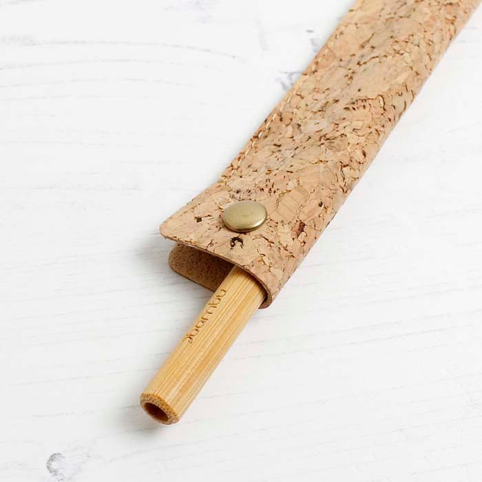 Cork Fabric Straw Sleeve - Green Tulip