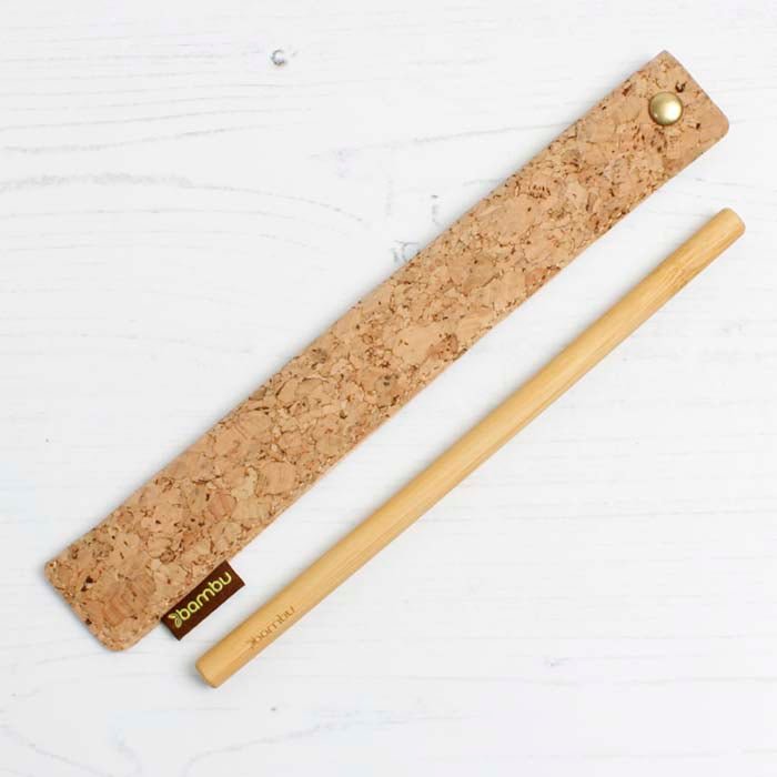 Cork Fabric Straw Sleeve - Green Tulip