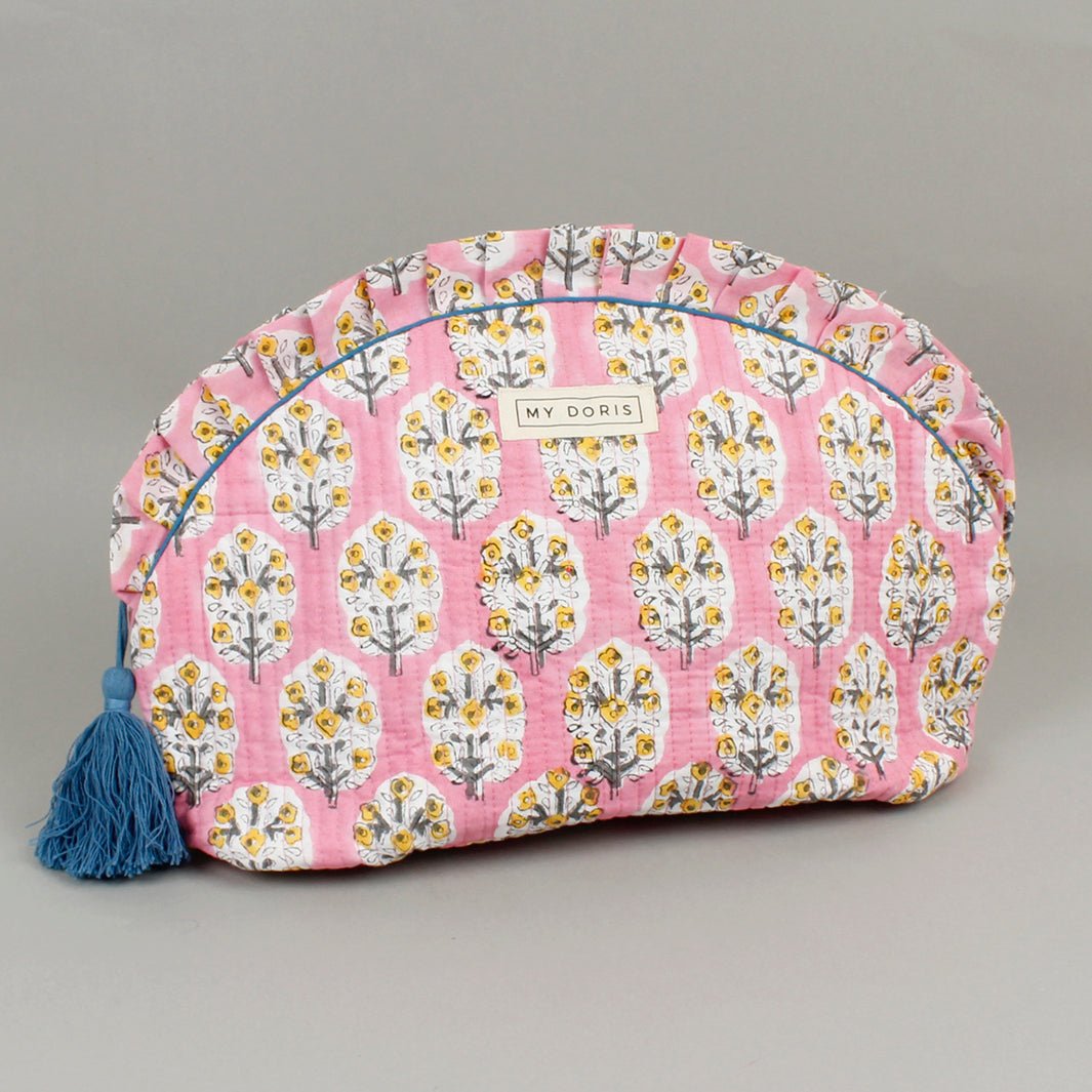 Crescent Block Print Wash Bag - Pink - Green Tulip