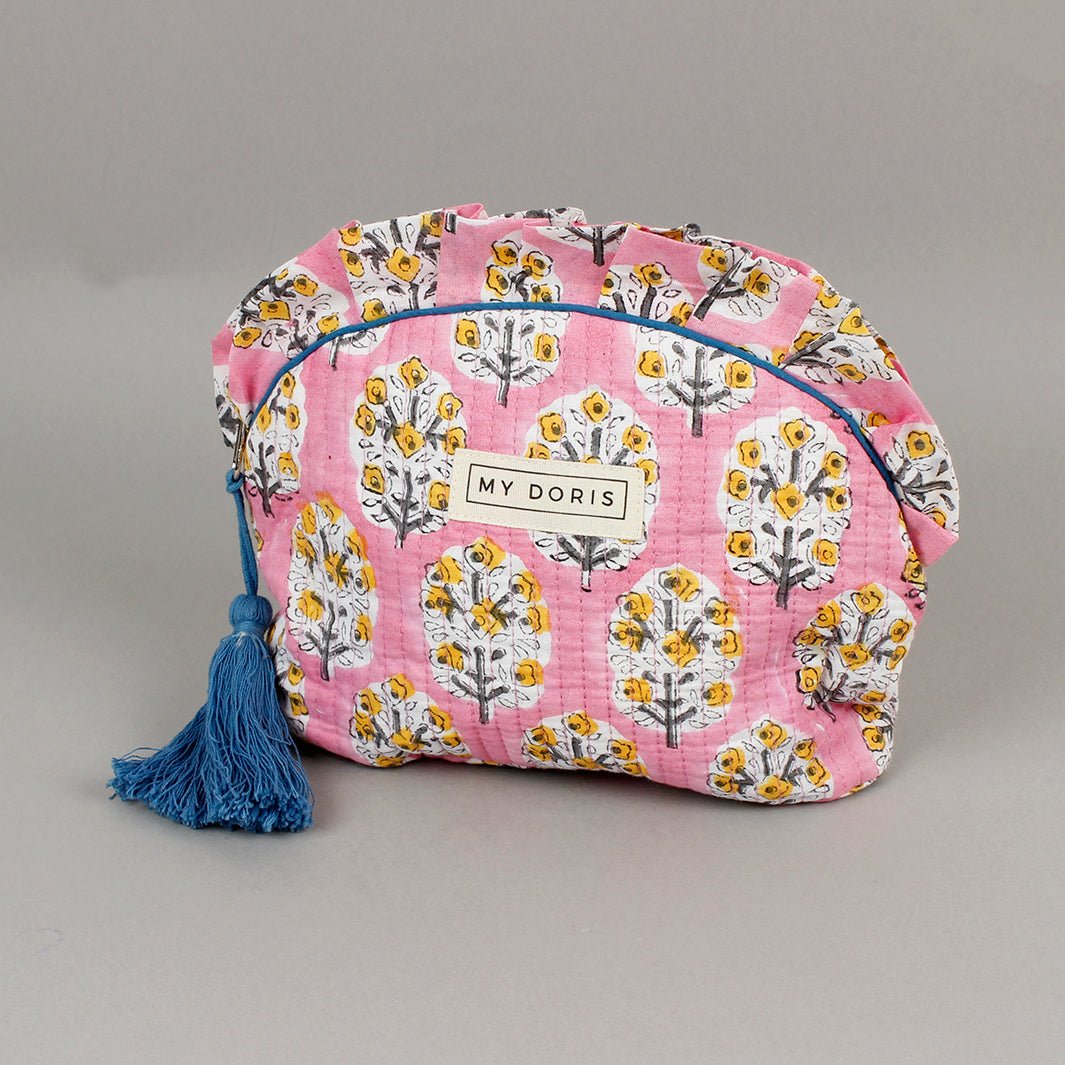 Crescent Block Print Wash Bag - Pink - Green Tulip