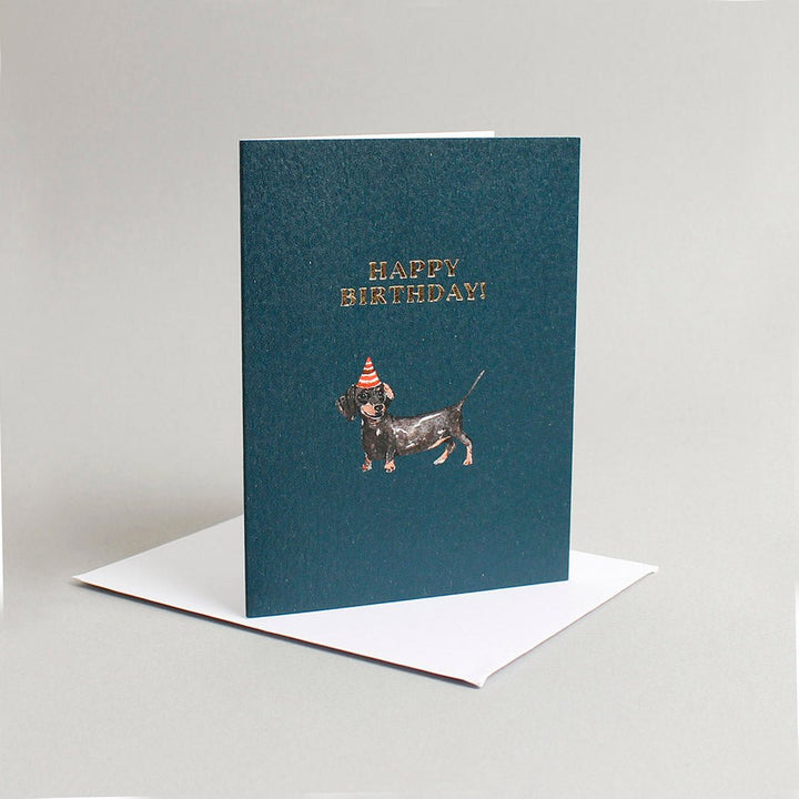 Dachshund 'Happy Birthday' Mini Card - Green Tulip