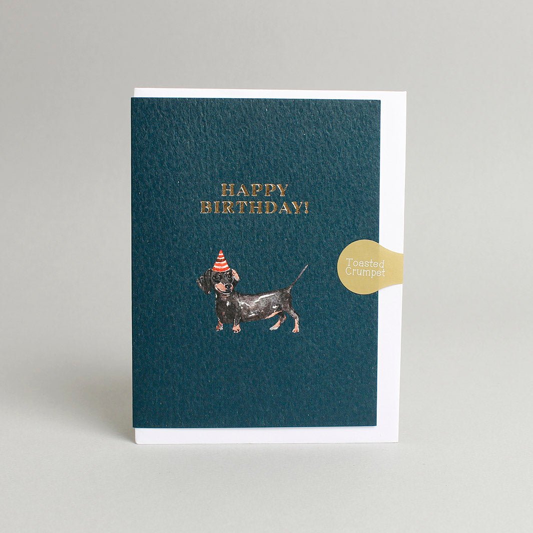 Dachshund 'Happy Birthday' Mini Card - Green Tulip