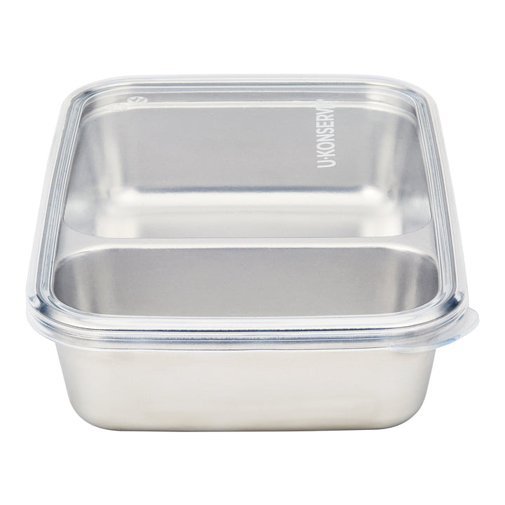 Divided Rectangle Container with Silicone Lid- Clear - Green Tulip