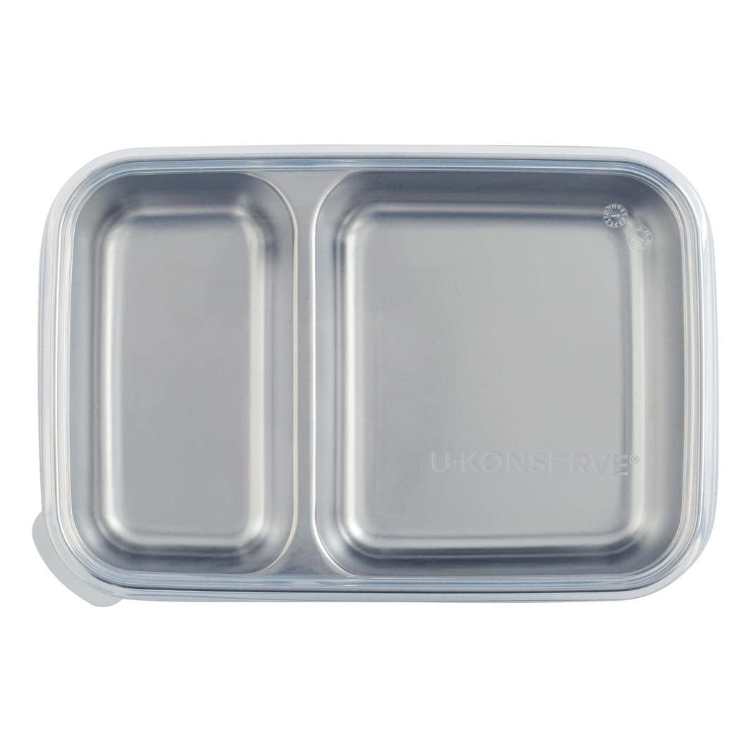 Divided Rectangle Container with Silicone Lid- Clear - Green Tulip